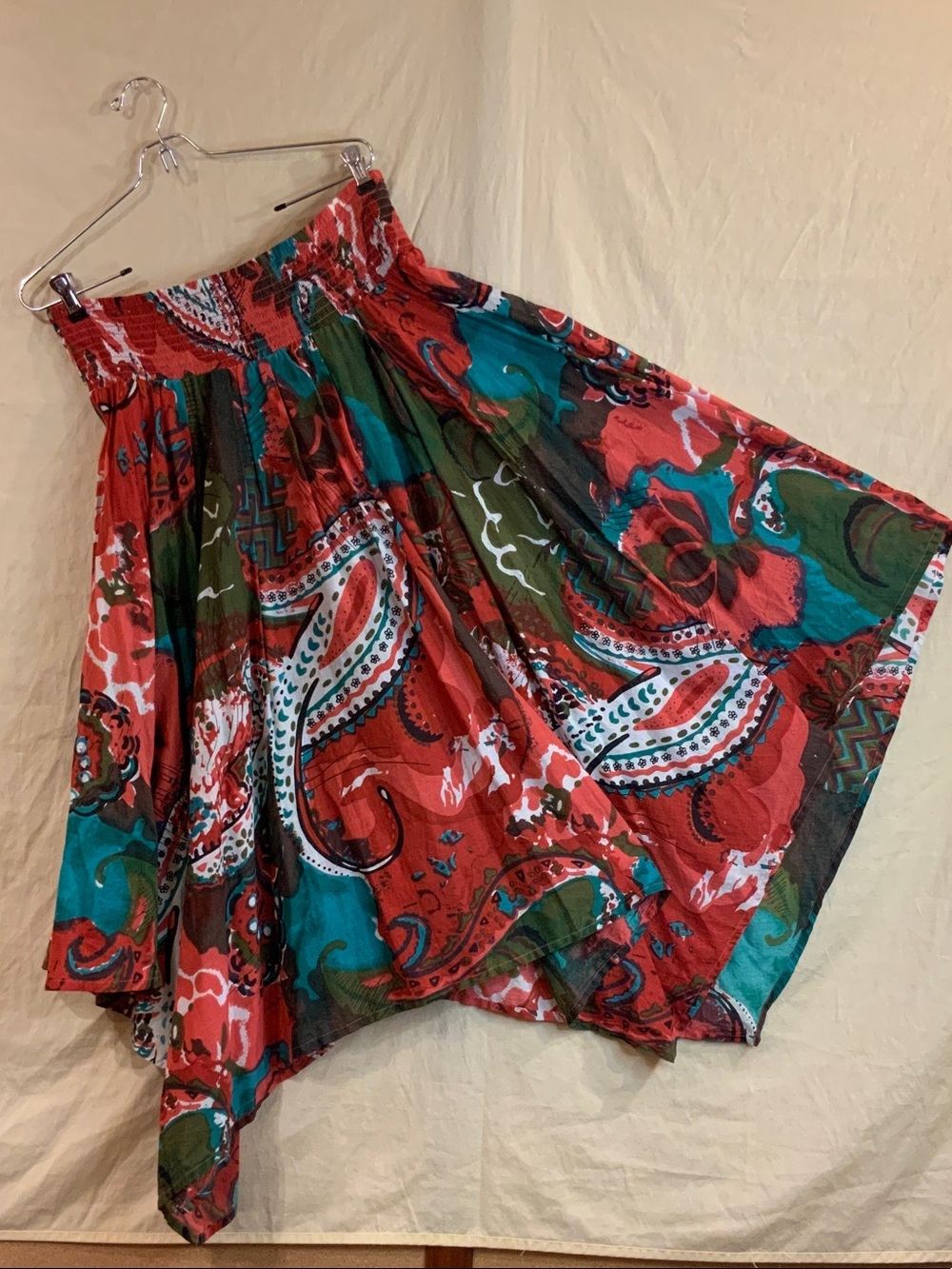 Bohemian Red Paisley Handkerchief Hem Skirt